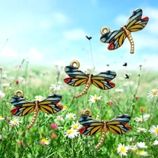 10 pcs Dragonfly Charms Dragonflies Colorful Enamel Bead Drops Pendants 22x17mm