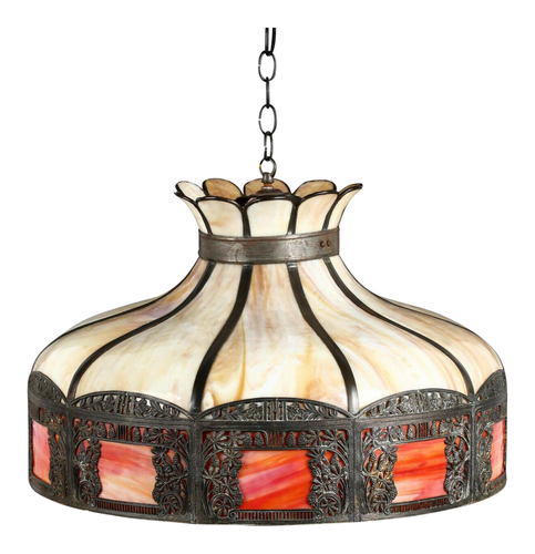Lamp, Slag Glass Hanging Light, Antique 