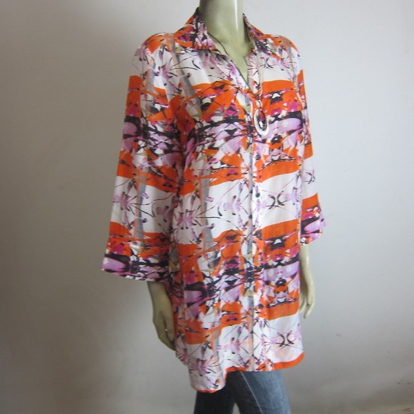 MAGGIE T Cotton & Silk Only Tunic Shirt sz 12 14 - BUY Any 5 Items = Free Post