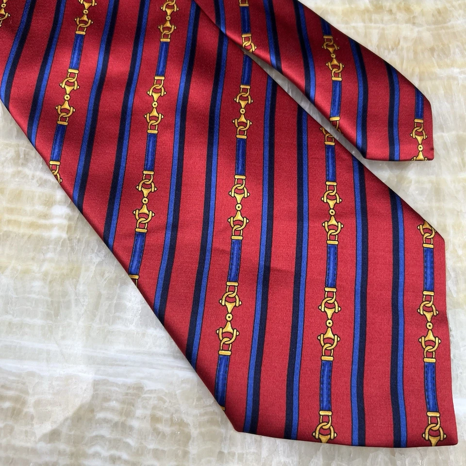 Vintage Lica Franzini Horsebit w Stripe Necktie Silk Handmade Italy - Image 2 of 4
