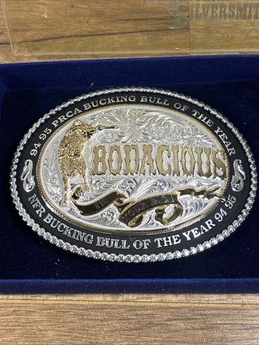 VTG Rare 1994-5 BODACIOUS PRCA NFR Champion Bull Montana SS Trophy Belt Buckle - Picture 2 of 12