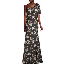 Sachin Babi Aubrey Gown Black Venetia Petal Floral One Shoulder Maxi Dress 0