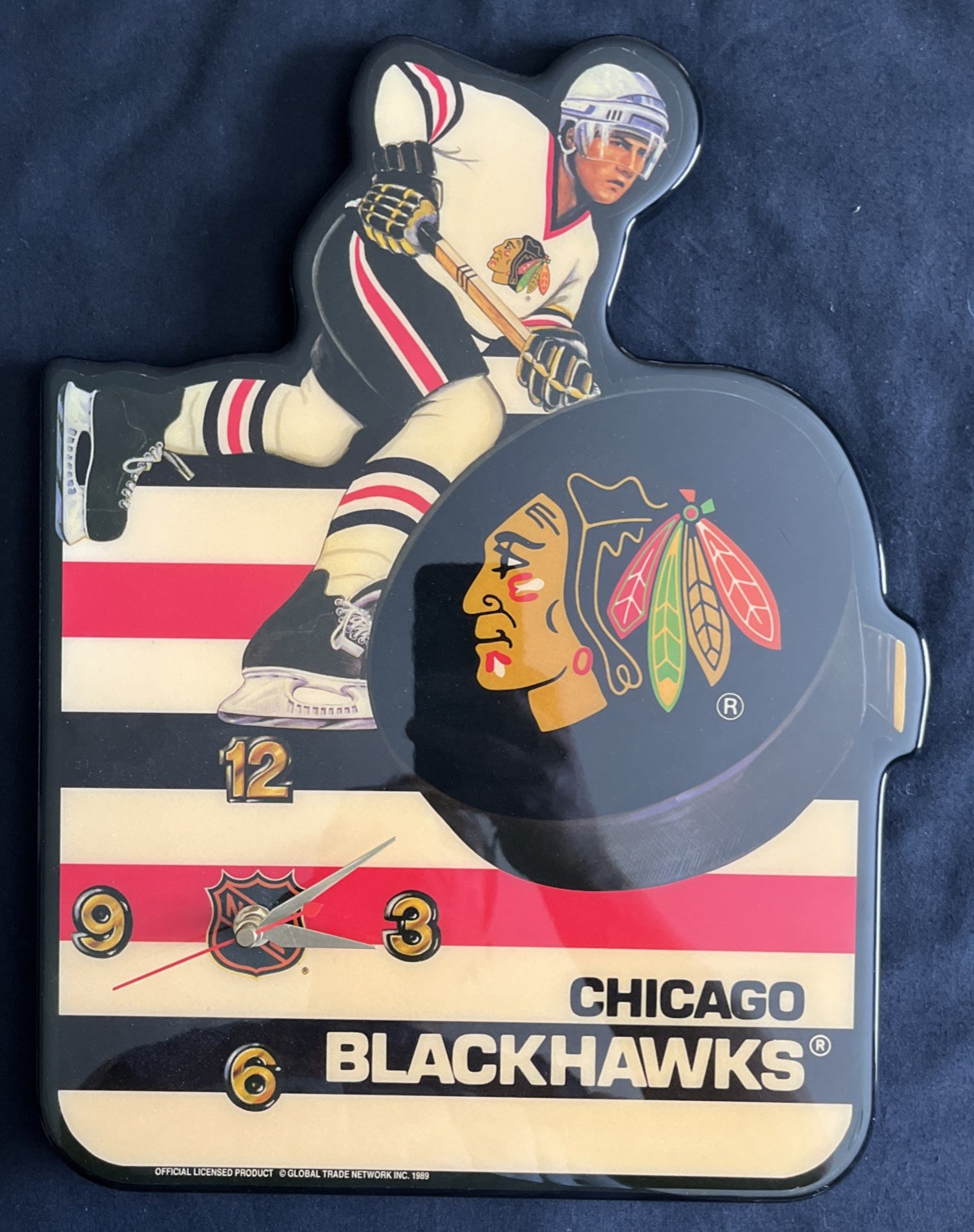 Vintage 1989 Chicago Blackhawks Wall Clock - All Three Hands Work Perfect! MINT