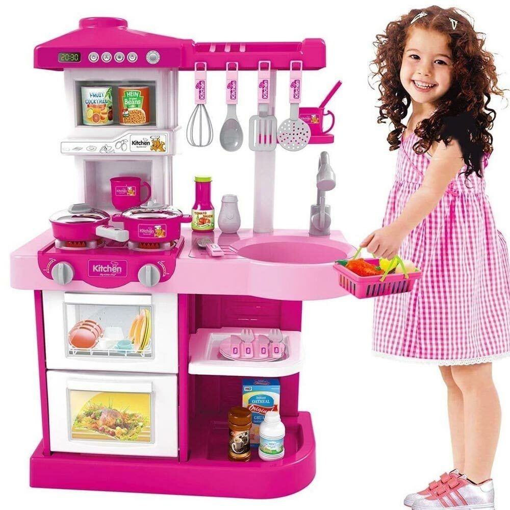 Cucina Giocattolo Bambini Fornello Luci Suoni 30 Accessori Gioco 52x26x72cm Rosa foto 6