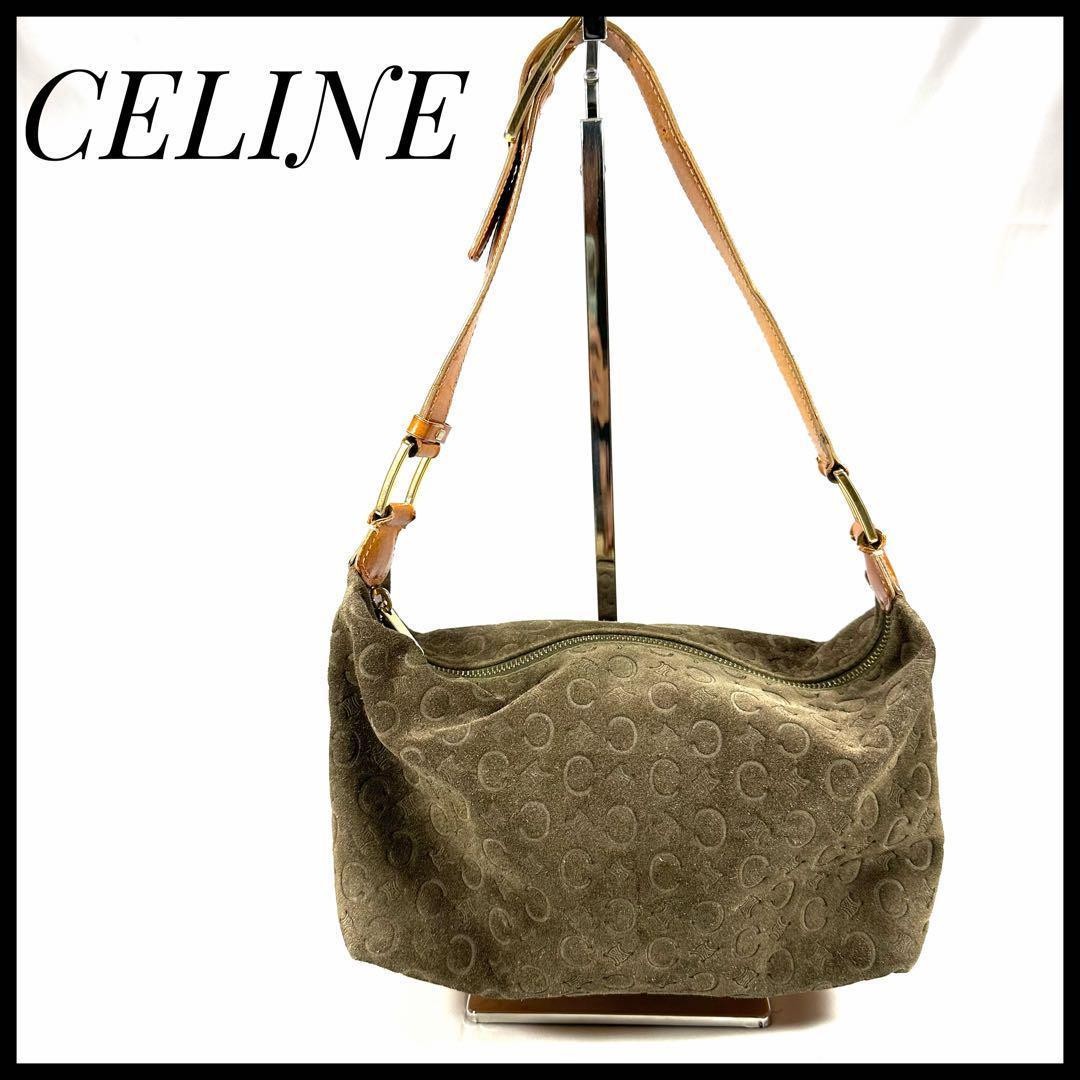 Celine Macadam One Shoulder Bag Khaki Suede Leather Vintage  
