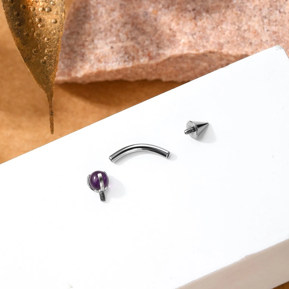 Perno de ceja amatista titanio 16G hélice cartílago lóbulo daith piercing joyería Foto 4 de 4