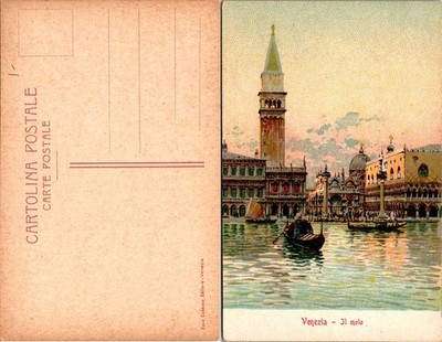 Venezia Il Molo Postcard Italy Vintage Unposted Scenic Gondolas Venice Harbor