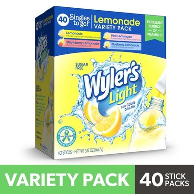 Wyler's Light Lemonade Powder Mix, Singles To Go Variety Pack, 4 Flavors, 40 Ct