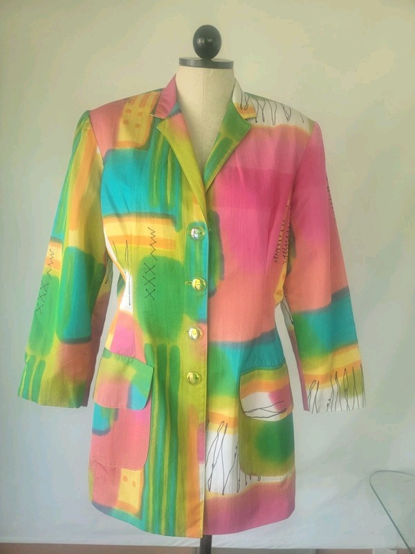 VTG PLATINUM Dorothy Schoelen Women's Abstract Mixed Print  Jacket Size Small