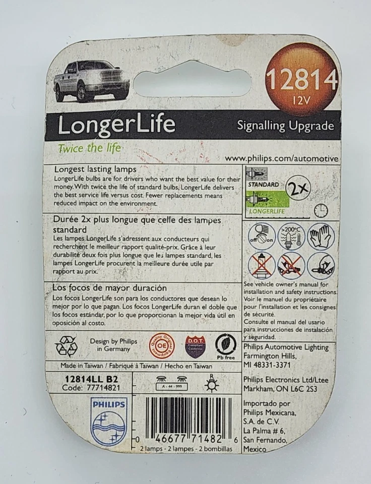 Philips 12814LLB2 Bombilla de luz de señal de giro de larga duración 12814 - PACK DE 2 Foto 2 de 3