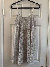 Cream Lace Cami Slip Dress Spaghetti Strap Cover Up Scalloped Hem S/M