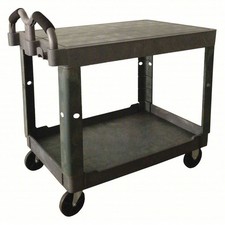 Utility Cart: 500 lb, 2 Shelves, 38 in L x 25 in W Self, Gray, Ergonomic, READ