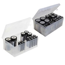 Battery Storage Box Organizer Pack of 2 Cases. Stores AAA, AA, C and D Size.