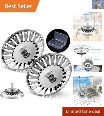 Verbesserter 84 mm Edelstahl Waschbeckenstopfen & Sieb - 2er-Pack für den Heimgebrauch