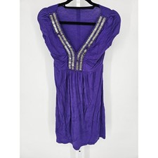 Vtg Y2K soprano Womens Sz M Above Knee Babydoll Dress Purple w/ Silver Beads