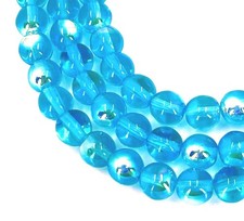 50 Czech Frosted Sea Glass Round Beads - Aquamarine AB moonstone 6mm