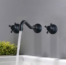Oil Rubbed Bronze Wall Mounted Bathroom Basin Sink Mixer Faucet 2 Handles Taps  