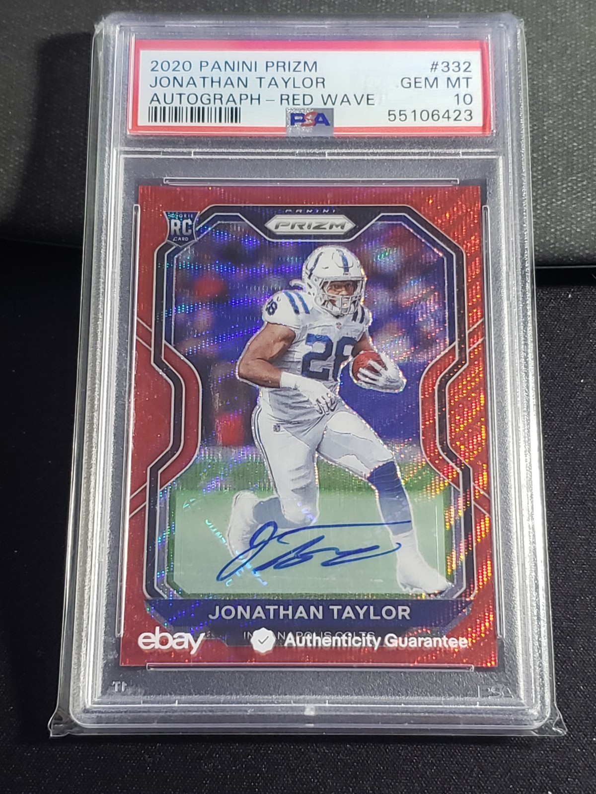 2020 PANINI PRIZM RED WAVE PRIZM #332 JONATHAN TAYLOR ROOKIE /149 PSA 10