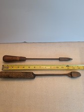 Antique Primitive Hand Forged Wood Handle Copper Tip Soldering Irons 13" And 14"