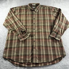 Cutter Buck Shirt Mens 2XB Brown Plaid 100% Cotton Long Sleeve Button Up