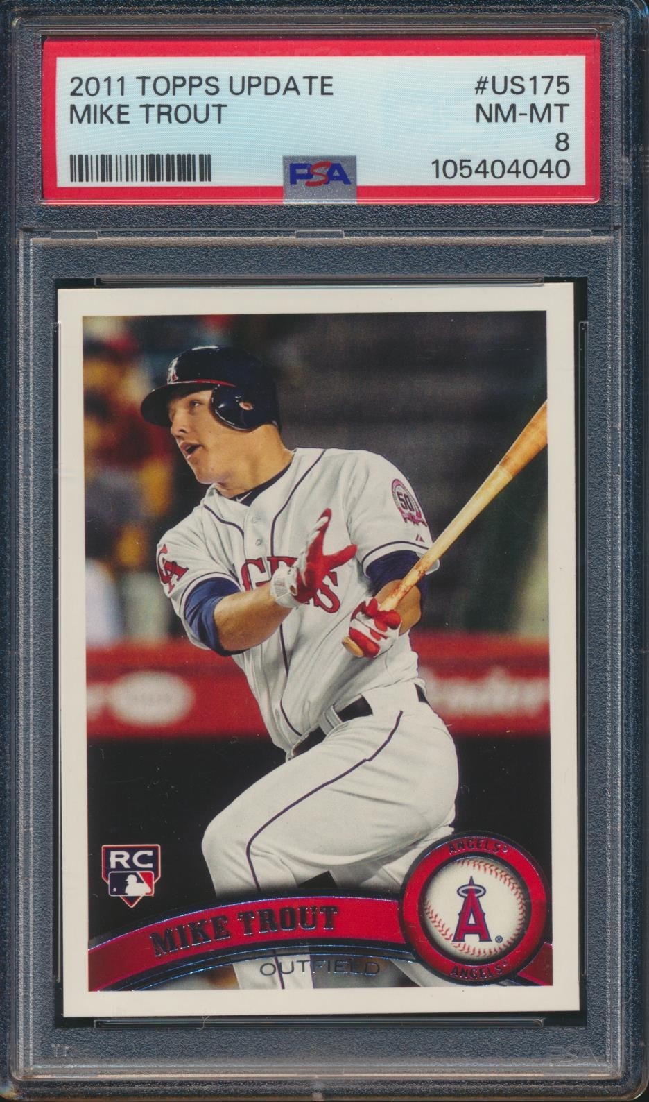 2011 Topps ERROR Update Mike Trout MISSING LOGO US175 RC Angels Rookie PSA 8