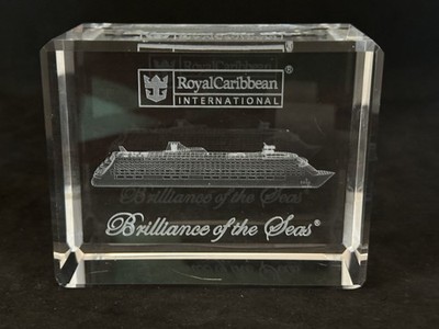 Royal Caribbean Brilliance of The Sea 3D Etched Crystal Block Cruise Paperweight