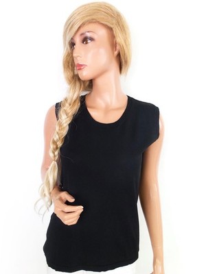 VERSE Damen Tunika Bluse Gr. 38 Schwarz Viskose Ärmellos Einfarbig Runder