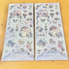 Kamio Japan Flower Clear Seal Set of 2 Silver Foil Stamped PET Stickers