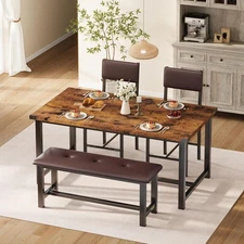 4-Piece Dining Table Set with Bench, Rustic Table with 2 Chairs, Space-Saving