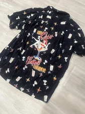 Men's Paradise Found Hawaiian Rayon Black Button Up Short Sleeve L