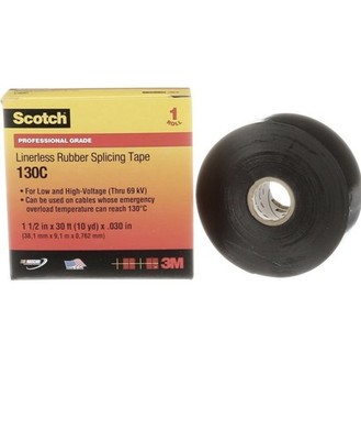  12rolls of black Scotch  Linerless Rubber Splicing Tape 130C, 1-1/2 in x 30 ft
