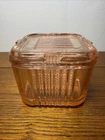 Vintage Federal Glass Pink Square Refrigerator Dish Depression Ribbed Fridge🔥