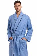 Vintage Polo Ralph Lauren Men Robe S M Blue Check Piping Shawl Tie Cotton