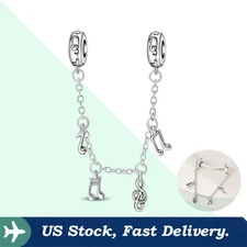 KUNSIR 925 Sterling Silver Love Melody Safety Chain Charm For Bracelet Pendant