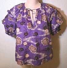 Ulla Johnson 8 Purple Floral Short Puff Sleeve Tassled Ruffle Boho Blouse