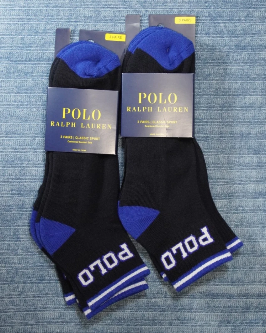 Polo Ralph Lauren 6 Pairs Navy Low Quarter Athletic Socks Classic Sport NEW