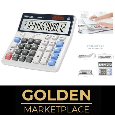 OSALO Taschenrechner 12-stellig Großdisplay große Tasten Solar Akku BüroRechner