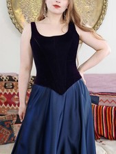 VTG Jessica McClintock 90s Y2K Velvet Corset Bodice Basque Waist Prom Dress Navy
