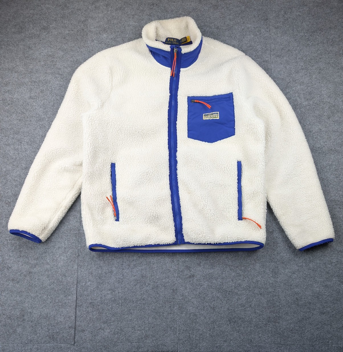 Polo Ralph Lauren Bonded Pile Fleece Jacket Mens Medium Cream Athleisure Retro