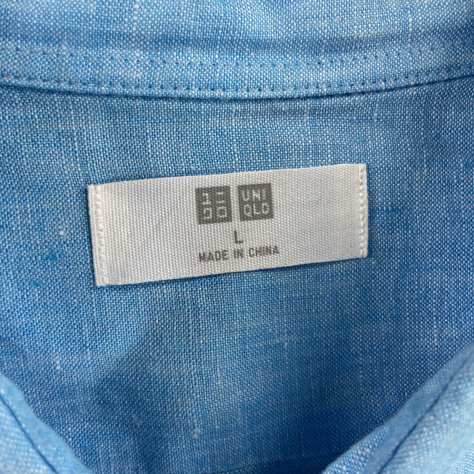 Uniqlo Shirt men's Large Button Up 100% Linen Blue Long Sleeve Casual Pocket thumbnail 5