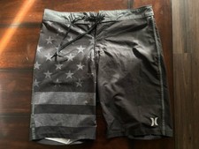 Hurley Phantom Board Shorts Mens 30 Black American Flag Stars Patriotic Swim