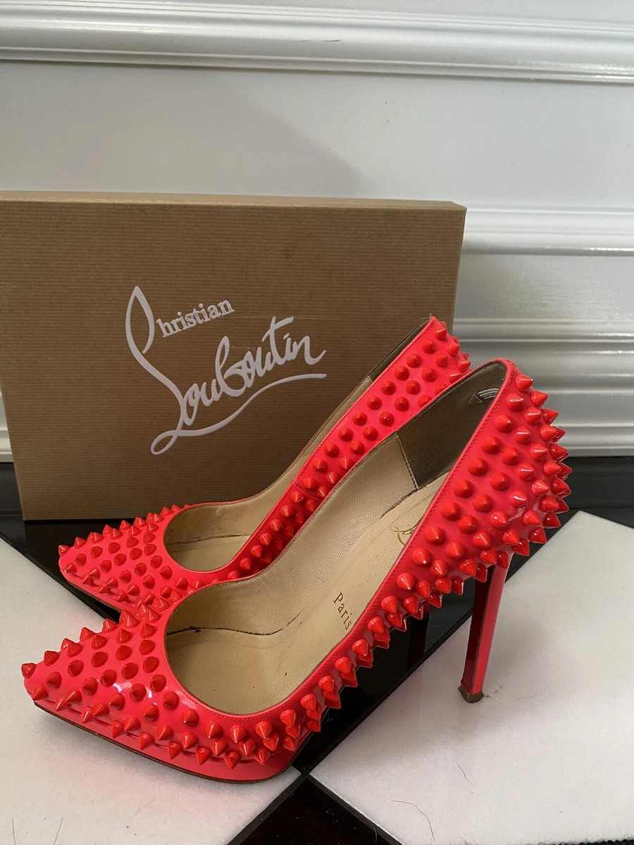 Christian Louboutin Red Bottom Orange Studded Pig aloe Heels Size EU 37.5