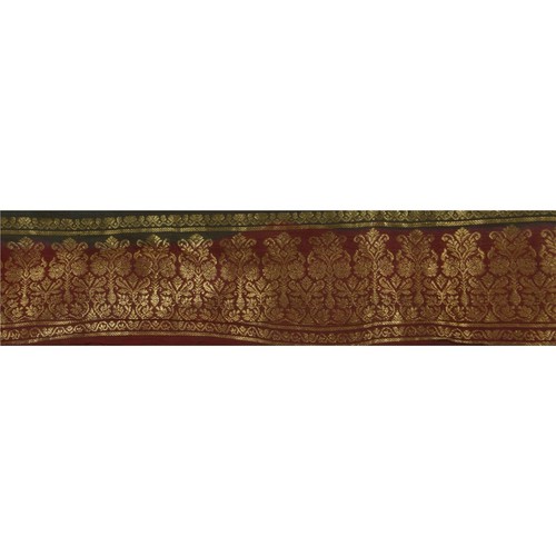 Sanskriti Vintage Dark Red Sari Border Woven Brocade 1Yd Craft Trim Sewing Lace - Picture 2 of 6