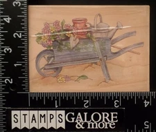 STAMPS HAPPEN RUBBER STAMPS 60024 WHEELBARROW GARDEN FLOWERS WATER CAN #1935