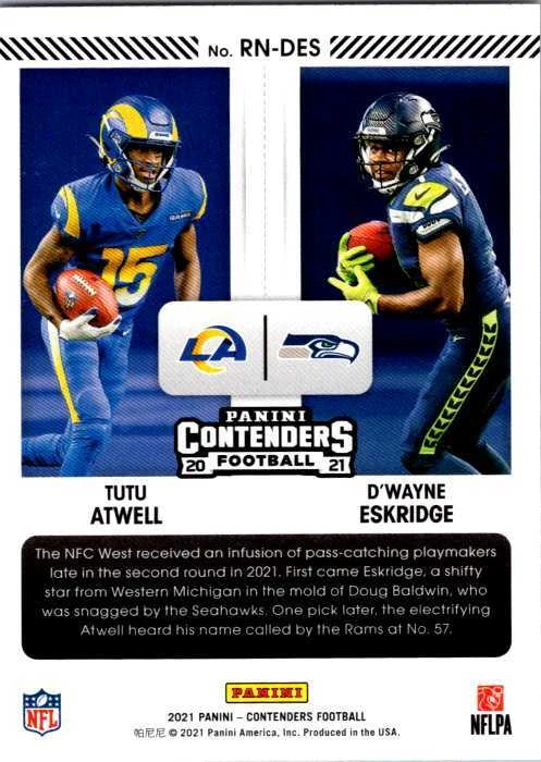 2021 Panini Contenders #RN-DES D'Wayne Eskridge / Tutu Atwell Round Numbers - Image 2 of 2
