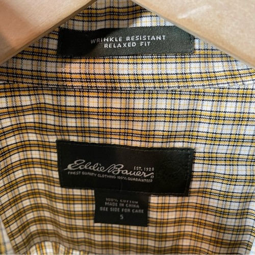 Eddie Bauer Mens Yellow Plaid Button Down Long Sleeve Shirt Small Relaxed Fit - Picture 4 of 6