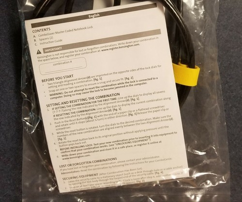 Kensington Combosaver Master Coded Notebook Lock K67729US A1132A - Photo 2/2