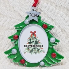 2024 MERRY CHRISTMAS TREE ENAMEL ORNAMENT PHOTO PICTURE SMALL METAL FRAME HANGER