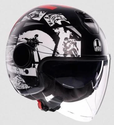 Casque Jet AGV Eteres E2206 Histoire Mat Noir Blanc Rouge Mat Taille M - Photo 1/4