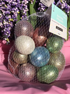 Ashland Decorative Glittered Easter Eggs (14) In a Netted Bag ~ Styrofoam